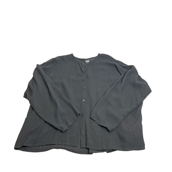 Eileen Fisher black linen blend button up top size M - Picture 8 of 15